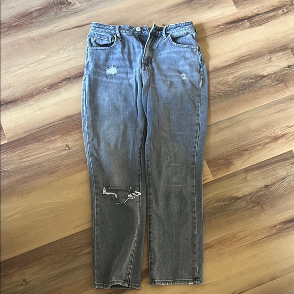 Gray Straight Leg Jeans with Distressed Knee - Picture 1 of 4